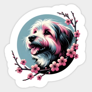 Joyful Lowchen Amidst Spring Cherry Blossoms Sticker